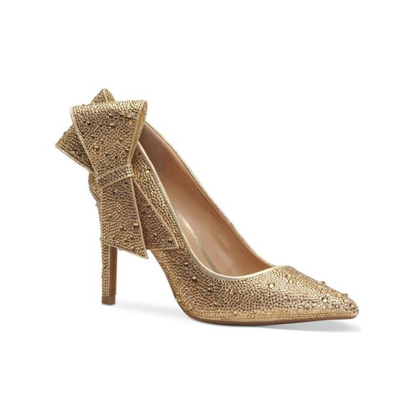 INC Womens Gold Bow Detail Silvee Pointed Toe Stiletto Slip On Pumps Shoes 5 M - Picture 1 of 4